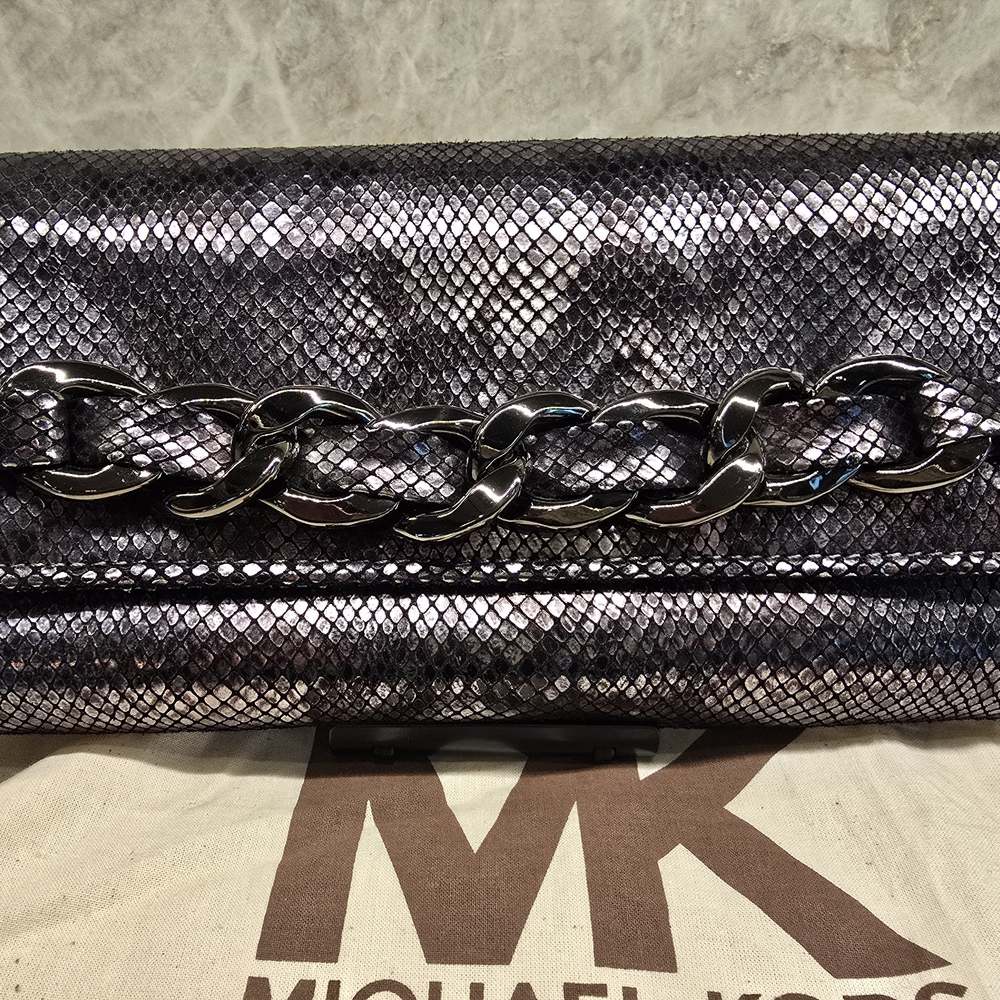 Michael Kors Black/Silver Snake Pattern Clutch - Picture 13 of 16